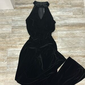 Black crushed velvet jumpsuit NWOT